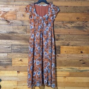 Madewell Floral Crepe Maxi Dress Women Size 4 Rust Burnt Orange Boho Cottagecore